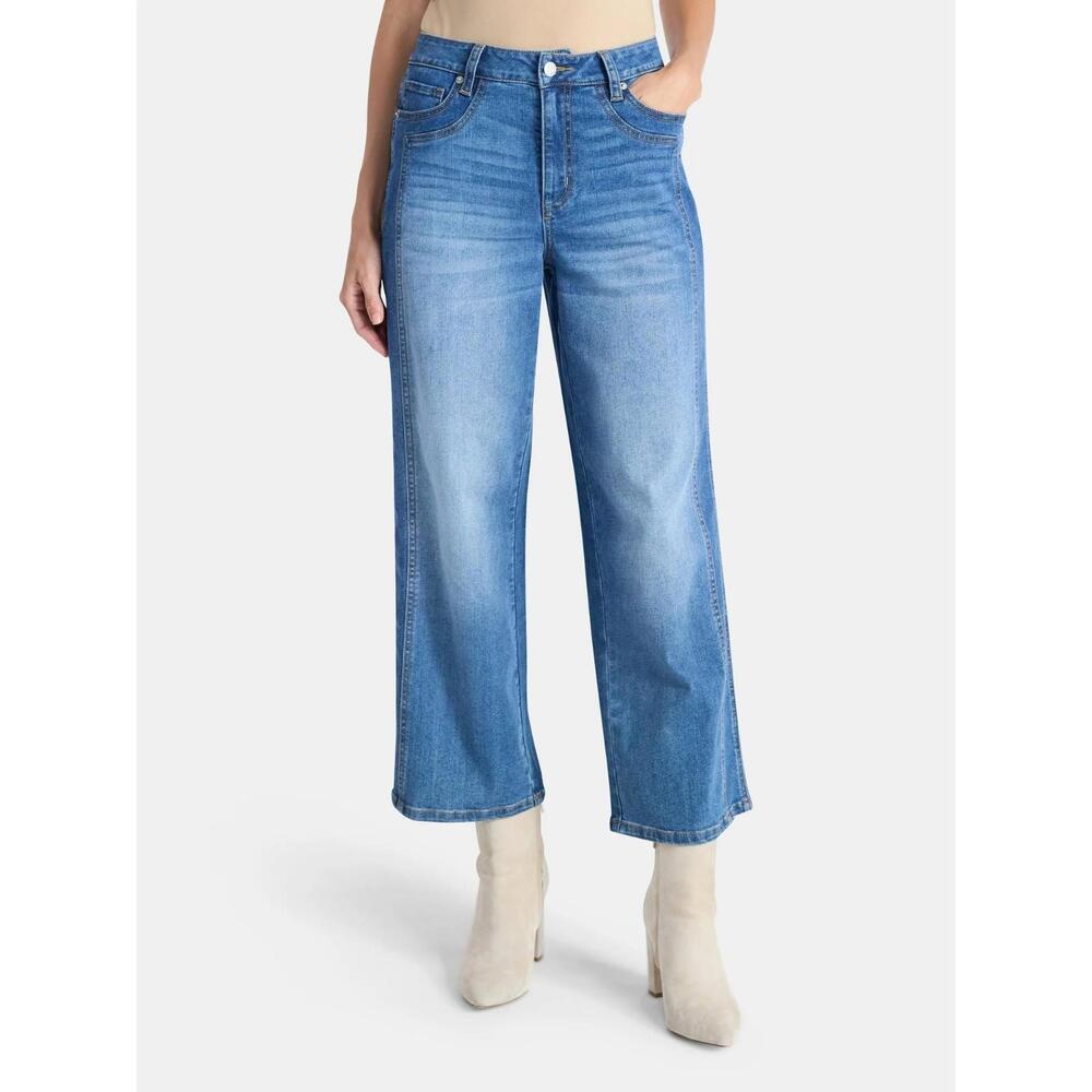 Time and Tru Women's Jeans | High Rise Wide Leg Cropped | Size 8 Light Wash